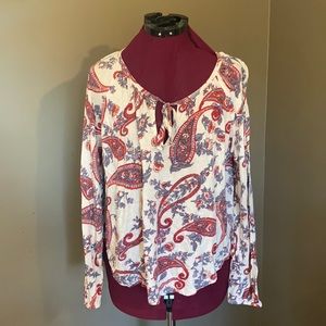 Lucky Brand Long Sleeve Cotton/Linen Blend Printed Tunic Top (Size M)